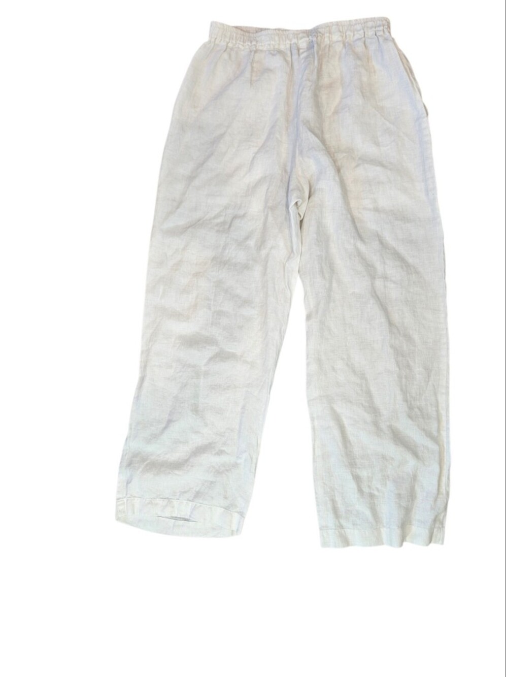 Eskandar 100% Linen Elastic Waist Cropped Lantern Jogger Pants White Size 1 - Picture 10 of 12